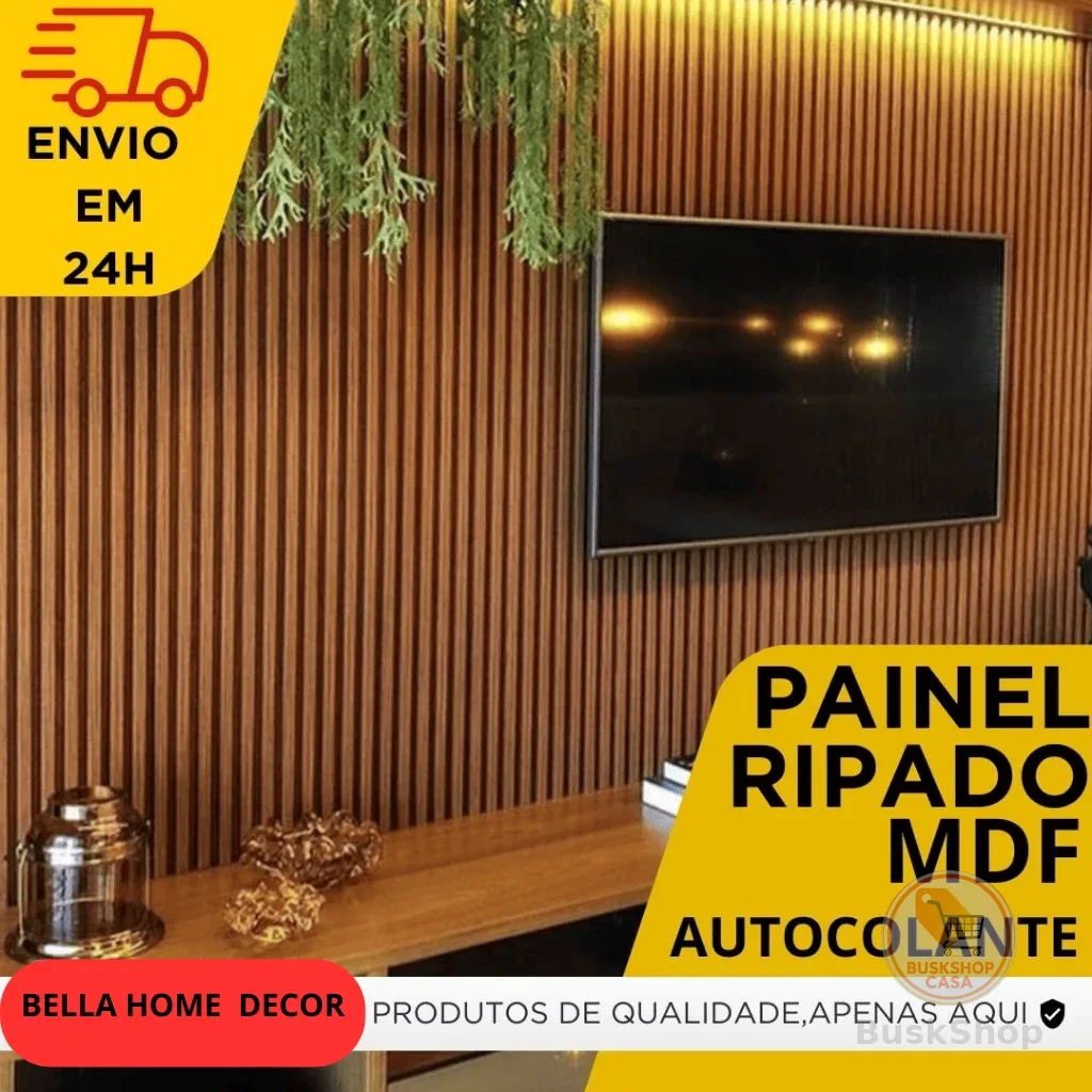 Kit Até 100 Placas Ripadas Painel de Parede Adesivo 45x10cm Laminado Decoração Sala - ENVIO FULL