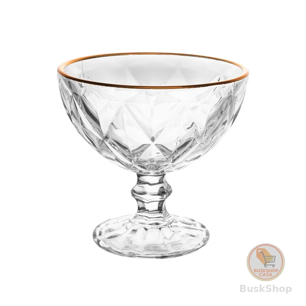 Jogo de Taças de Sobremesa em Vidro Diamond Fio de Ouro 250mL - Lyor