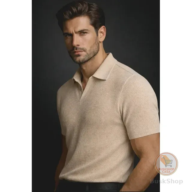 Camisa Camiseta Polo Masculina Texturizada Sem Botão