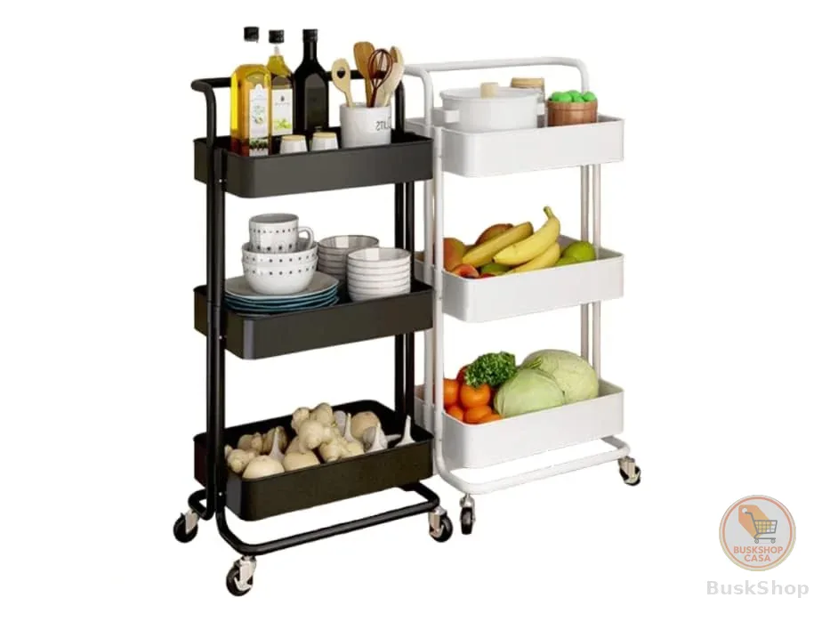 Carrinho Organizador Multiuso 3 Prateleiras Com Rodinhas/Estante/Fruteira (Preto)