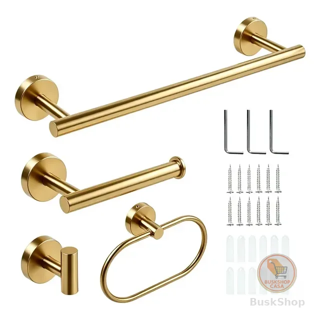 Kit 4 Suportes Banheiro Toalheiro Aço Inox Escovado