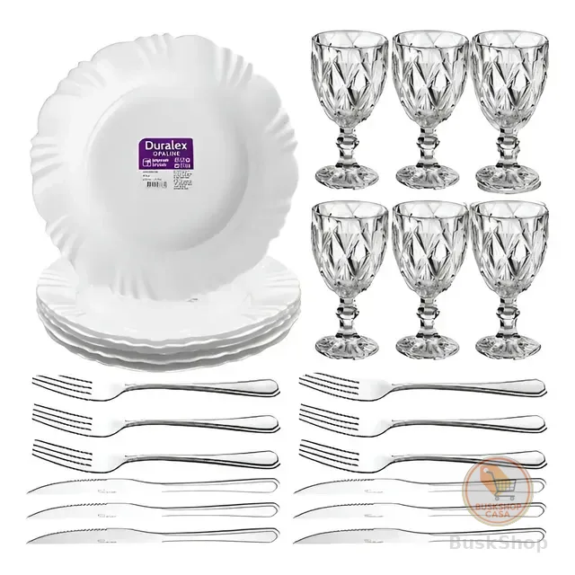 Aparelho De Jantar Luxo Prato Petala Talher Inox Taça Diamon