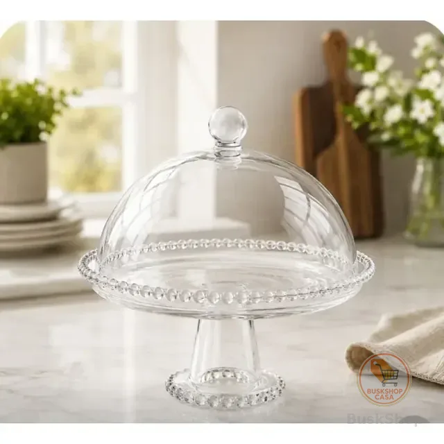 Prato De Cristal Para Bolo Com Pé E Tampa Pearl 20cm Wolff