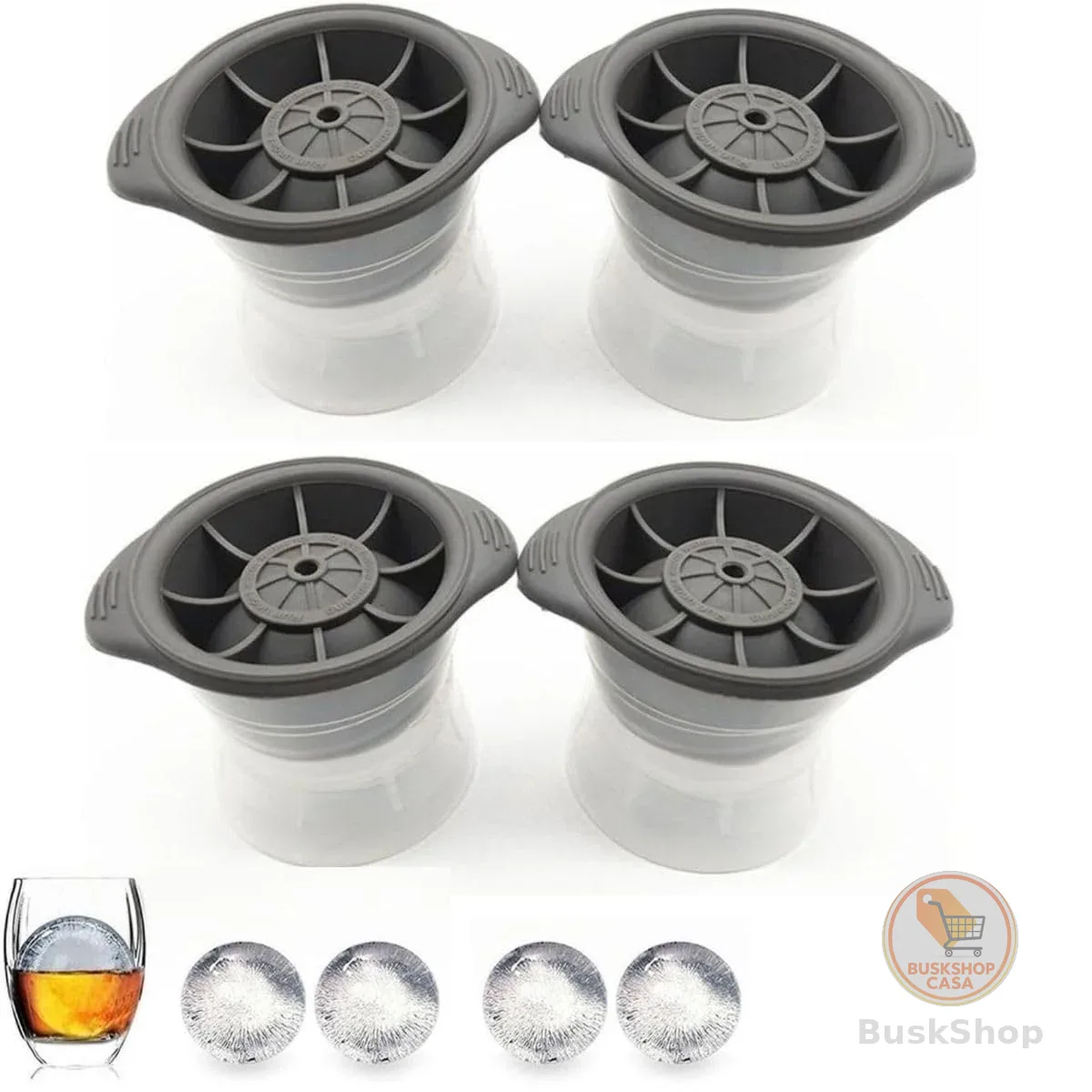 Combo 4 Formas De Gelo Redonda Esfera Grande 8CM Para Drink Whisky Coquetel Tampa Silicone Molde Bola Coqueteis Bebidas