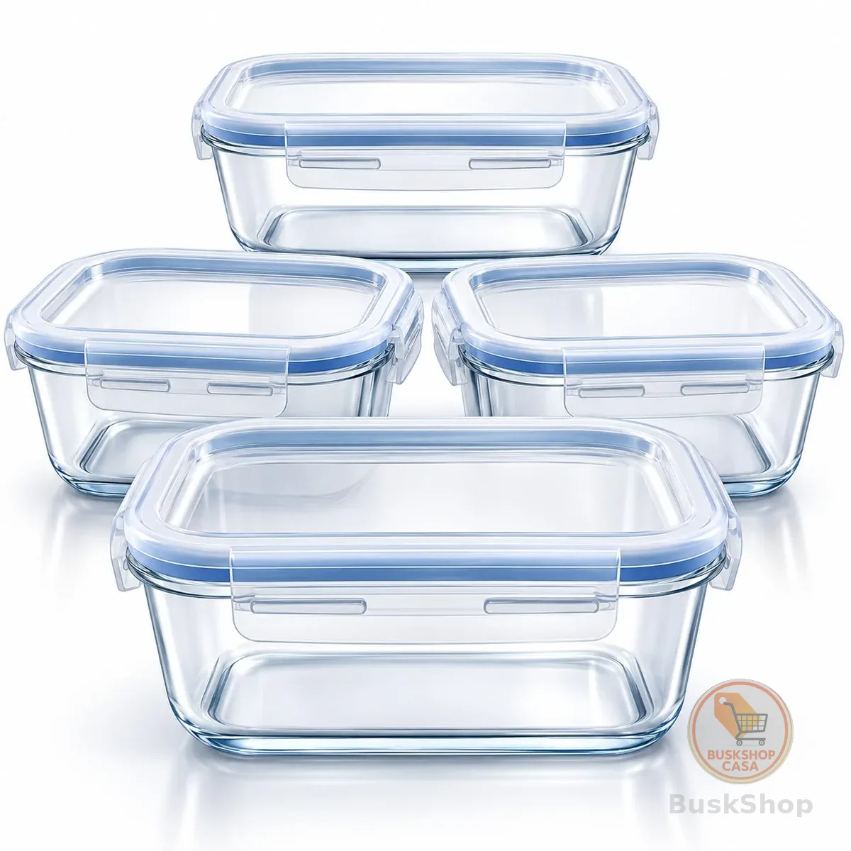 Kit Potes Herméticos de Vidro 640ml Retangular com Tampa Trava (4 unidades) | Marmita de Vidro Borossilicato, Recipiente Anti Vazamento, Resistente ao Calor, Freezer e Micro-ondas