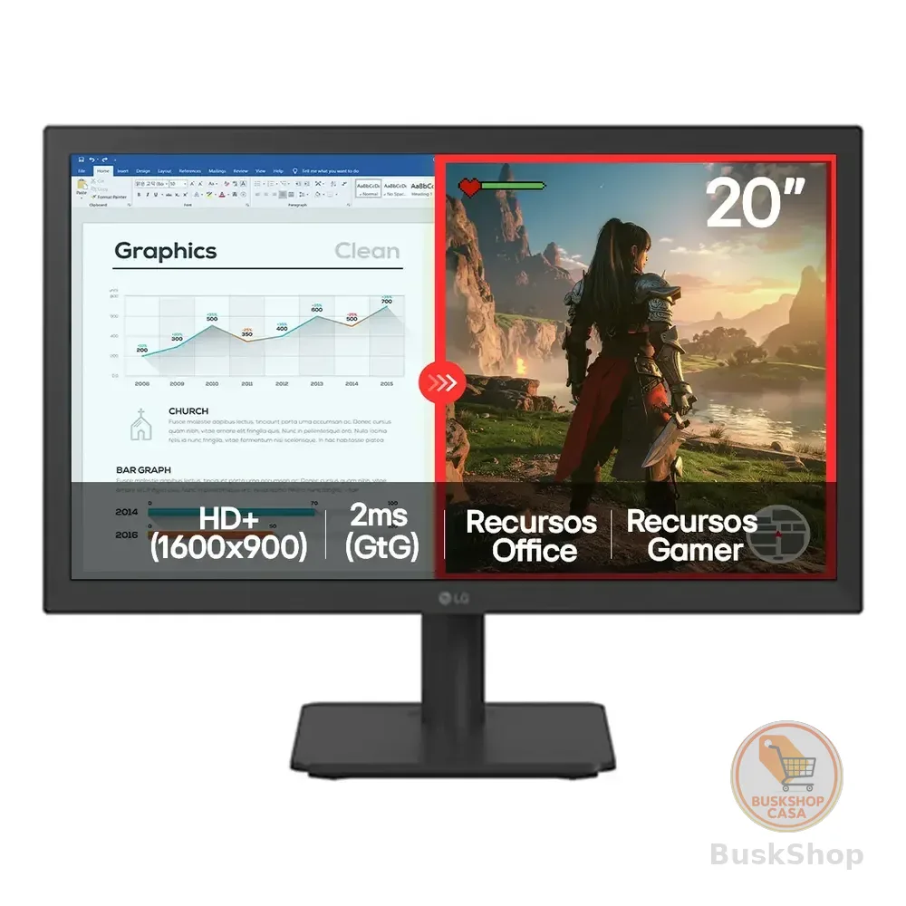 Monitor LG Led Home & Office 20u401a-b Tela 20 Hd+, LG Switch, Modo Leitura E Flicker Safe, Hdmi, Vga, 2ms (gtg), 75hz,... Preto 127/220v
