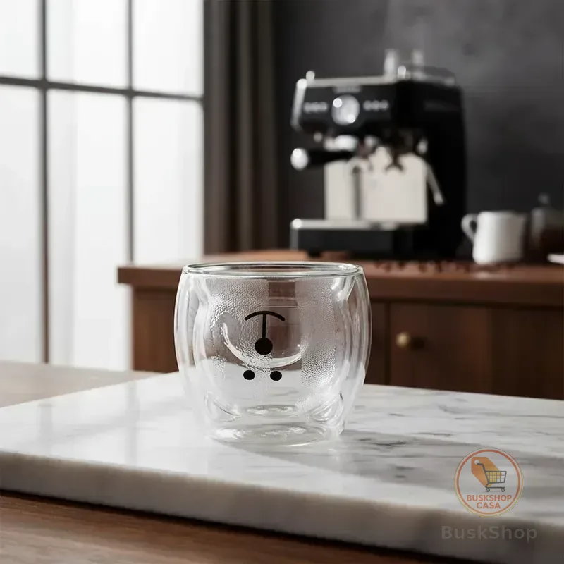 Copo De Vidro Duplo Urso Borossilicato Não Aquece Mão 250ml 3d Transparente Com Detalhes Preto