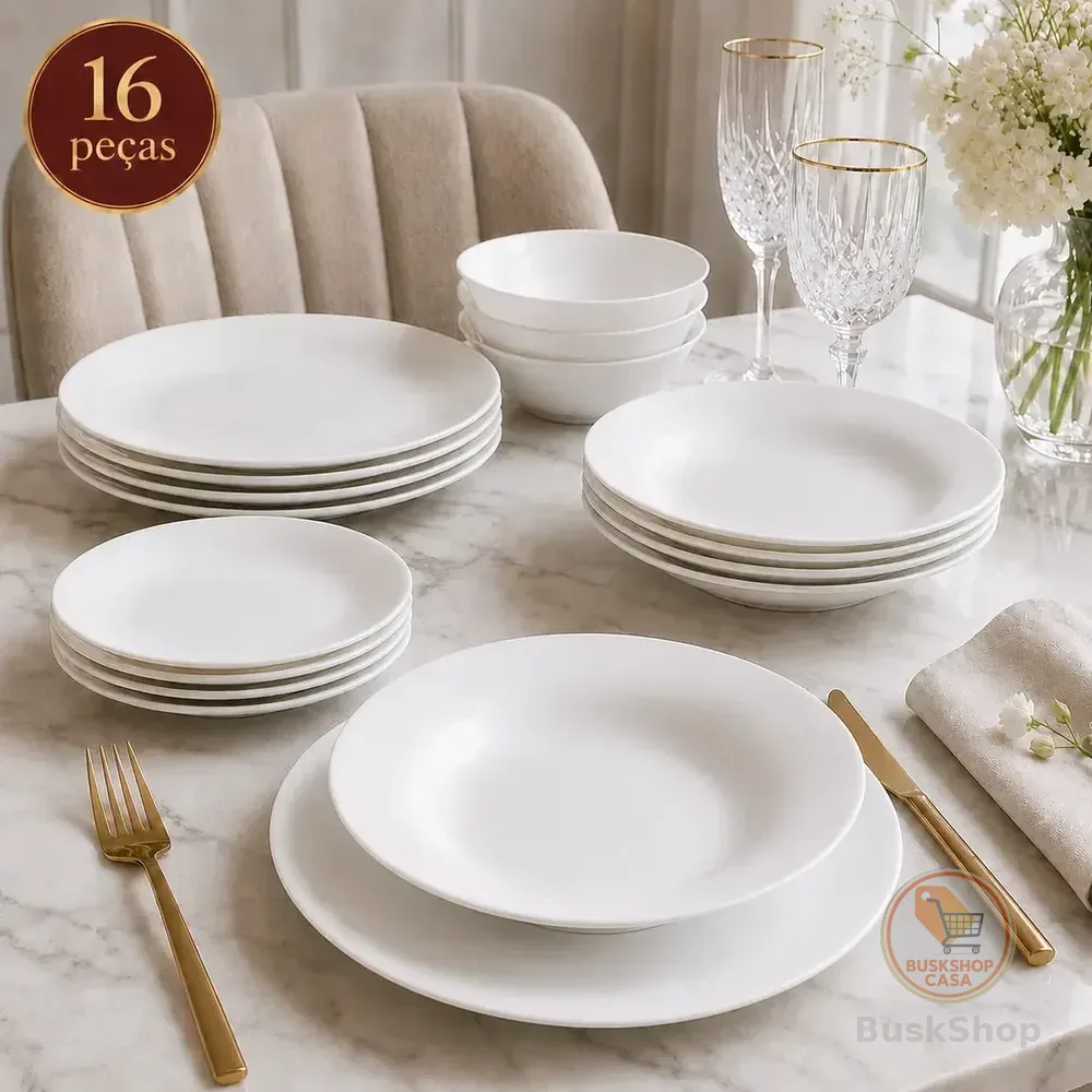 Aparelho Jogo Kit De Jantar 16 Peças Opalino Branco Pratos E Bowl Mesa Moderno Liso Resistente Sólar Lisa