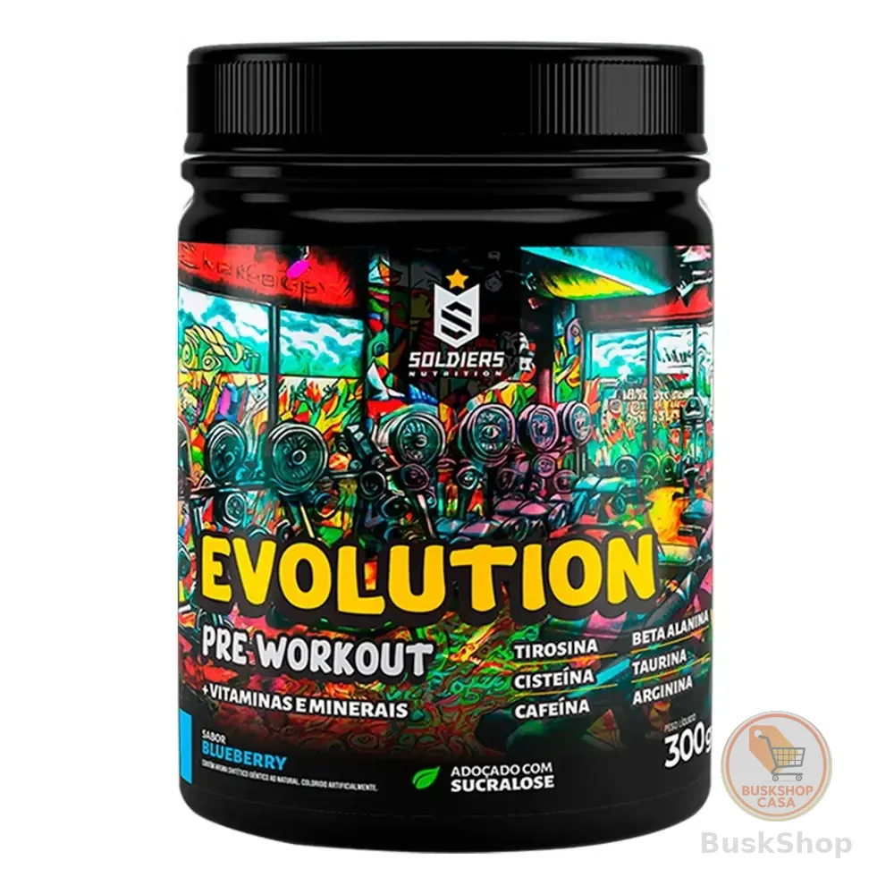 Pré-treino Evolution Workout 300g Termogênico Sabor Blueberry Soldiers Nutrition Energia Foco Treino