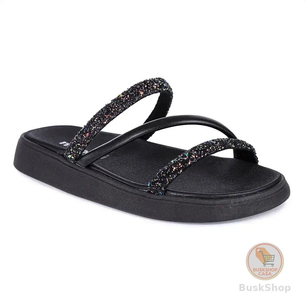 Papete Moleca Feminina Confortável Brilho Flatform Eva Preto 39 Br