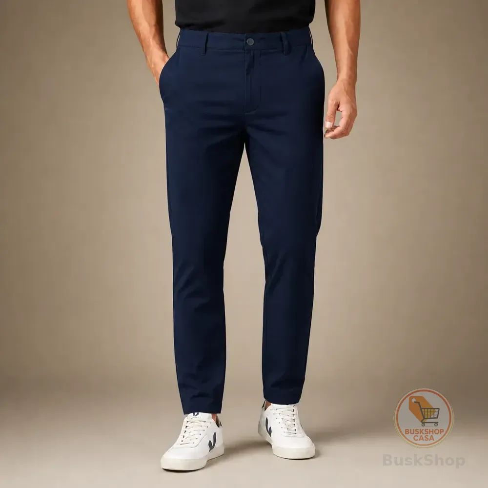 Calça Alfaiataria Masculina Slim Fit Social Sport Fino Azul-marinho Liso 46