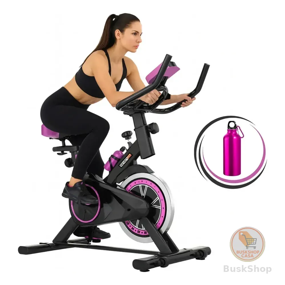 Bicicleta Ergométrica Bike Spinning Garrafa 6kg Sensação Inércia Com Medidor Cardíaco Fitness Preto E Rosa Sevenfit Para Cardio E Musculação Preto-rosa