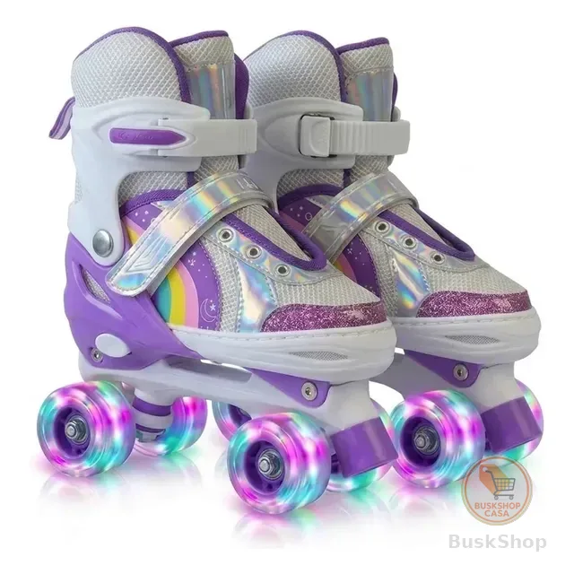 Patins Quad Infantil Ajustável 4 Rodas Com Luz Led