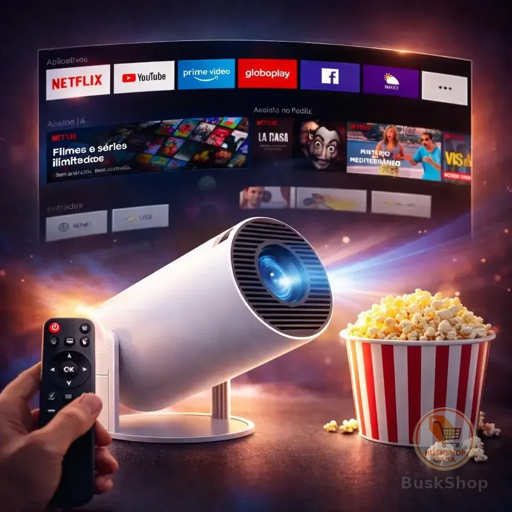 Projeto Smart Portátil Tv Hd 4k Bluetooth Wifi Cor Branco Android 11.0 5g Cinema Em Casa Imagem Nítida Compatível Com Diversos Dispositivos Hy300 Com Controle Vlx 127/220v