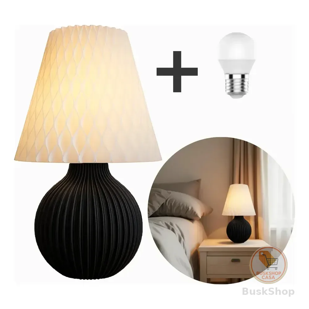 Abajur Luminária Moderna De Mesa Quarto Sala Com Lâmpada Cúpula Off-white Estrutura Preto 127/220v