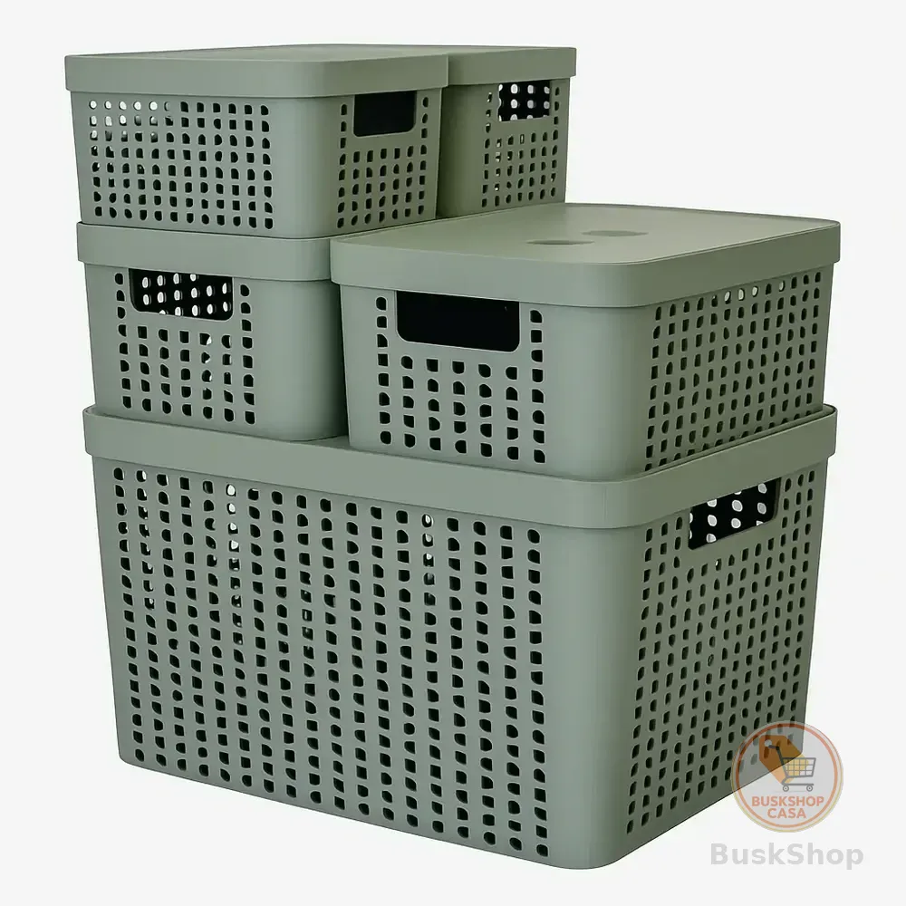 Kit 5 Caixas Organizadoras 2l 4,5l 17l Com Tampa Multiuso Cor Verde Liso