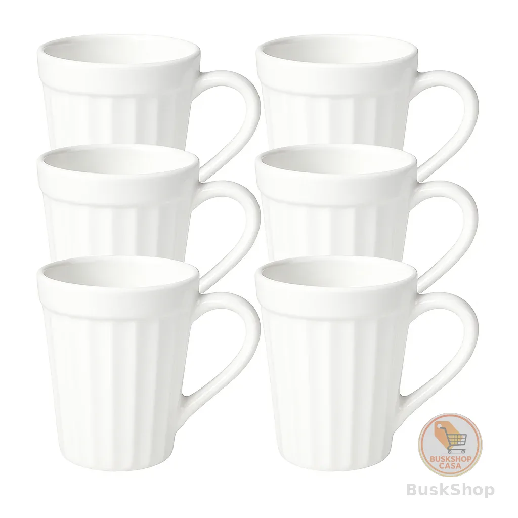 Kit 6 Canecas De Porcelana Branca 220ml Canelada Para Cafe Cha Elegancia Na Cozinha