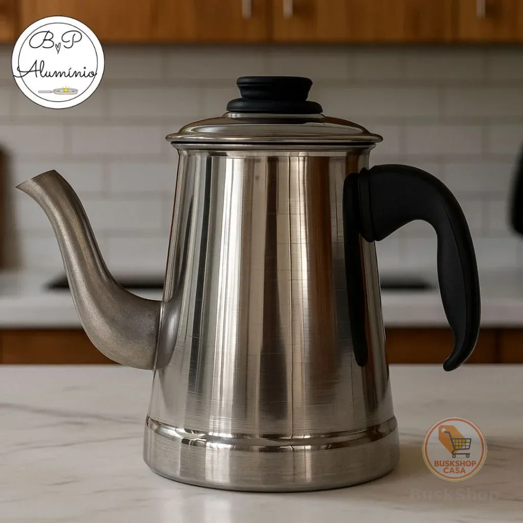 Bule Alumínio Médio 900ml Café Chá Cabo Anti Térmico Resistente Uso Diário