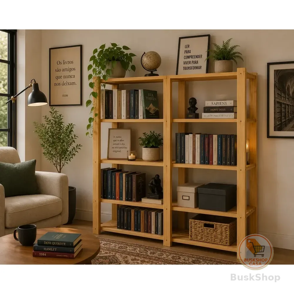 Estante Multiuso Para Livros Madeira Pinus Natural Livraria Marrom