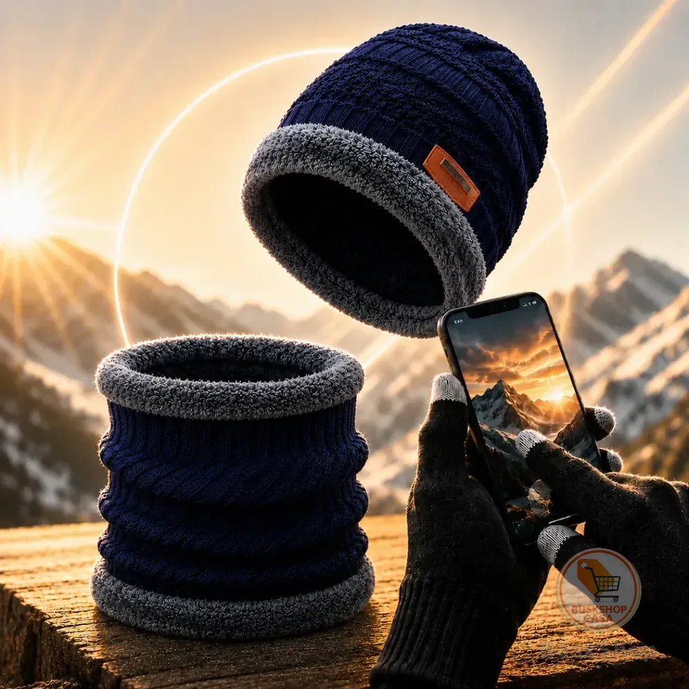 Kit Touca Gorro Cachecol Luva Touch Inverno Frio Masculino Azul Un Lisa