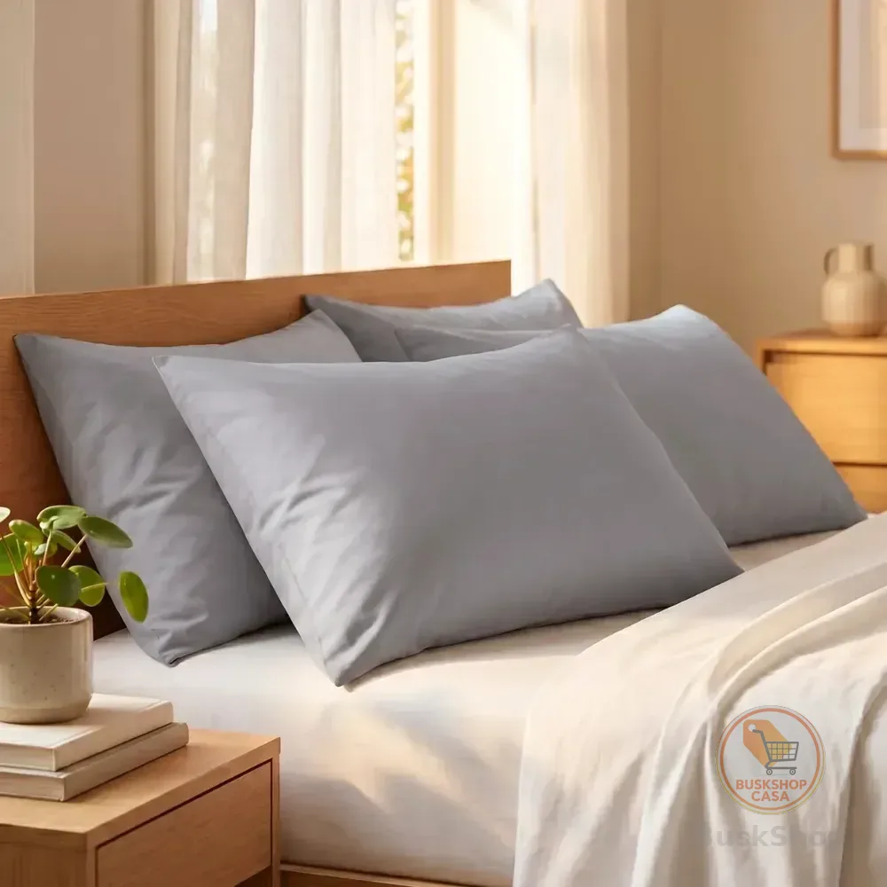 Kit 4 Fronhas Avulsas Para Travesseiro Malha Lisa 100% Algodão Toque Macio Com Zíper Hotel Pousada Cor Cinza - Cozzilar Liso