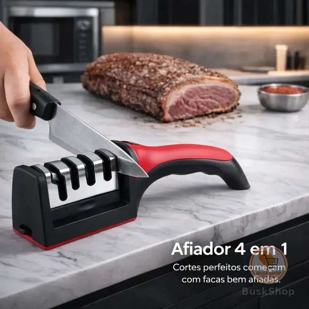 Afiador E Amolador De Facas E Tesouras 4 Em 1 Profissional Vermelho Ou Amarelo Pedra Afia Amola E Alinha Lâminas Ideal Cozinha Churrascaria Churrasco Fácil De Usar Portátil Alta Qualidade Durável Inox