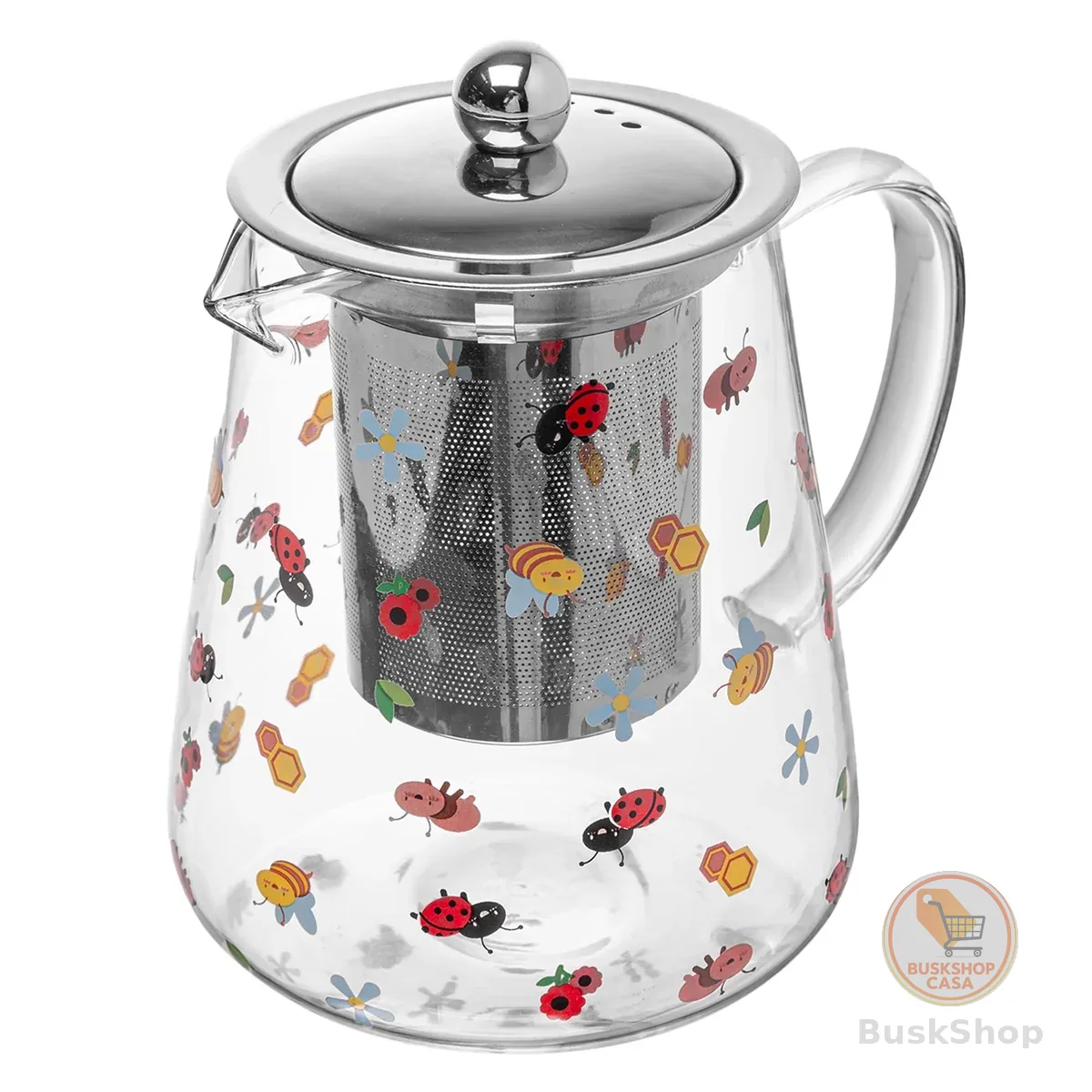 LYOR - Chaleira com Filtro de Aço Inox Garden Party 750ml Vidro Borossilicato Resistente ao Calor e Fogo -