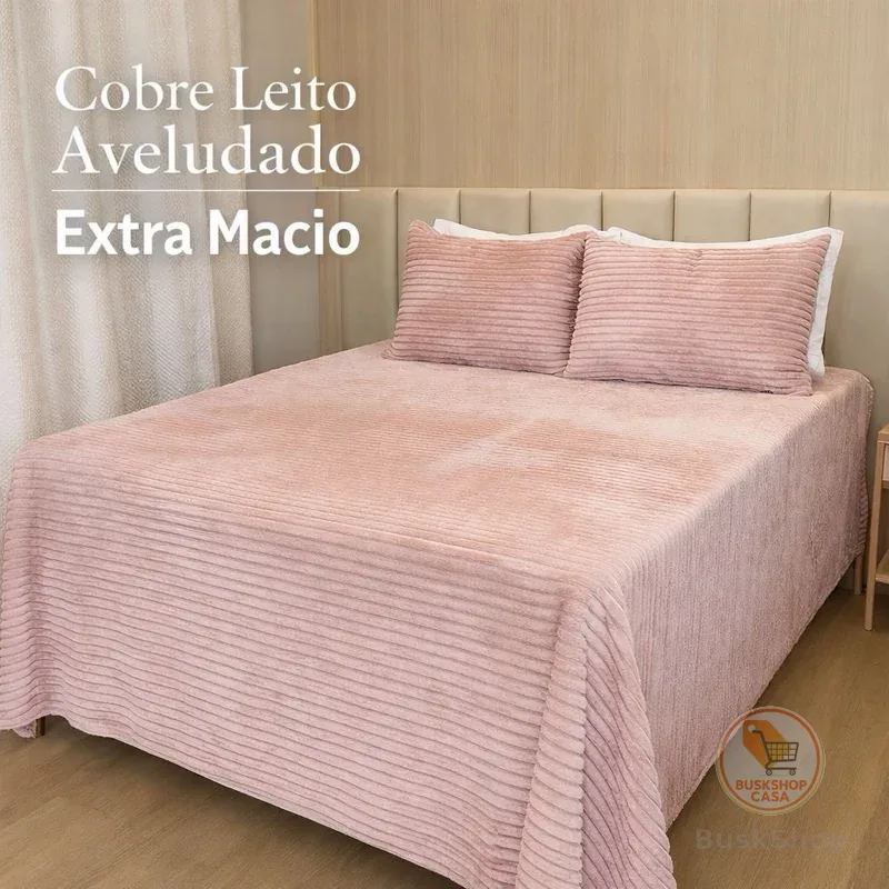 kit Manta Cobre Leito Canelado Aveludado Extra Macio Tipo Cobertor 2,50 x 2,20 M