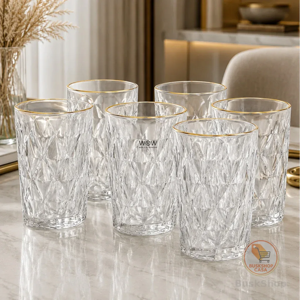 Jogo De Copos De Vidro Diamond Cristal 370ml 6 Peças