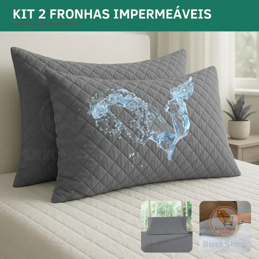 Kit 2 Capa Para Travesseiro Matelado Impermeável Fronha Antialérgica Toque Macio Silencioso Cor Cinza