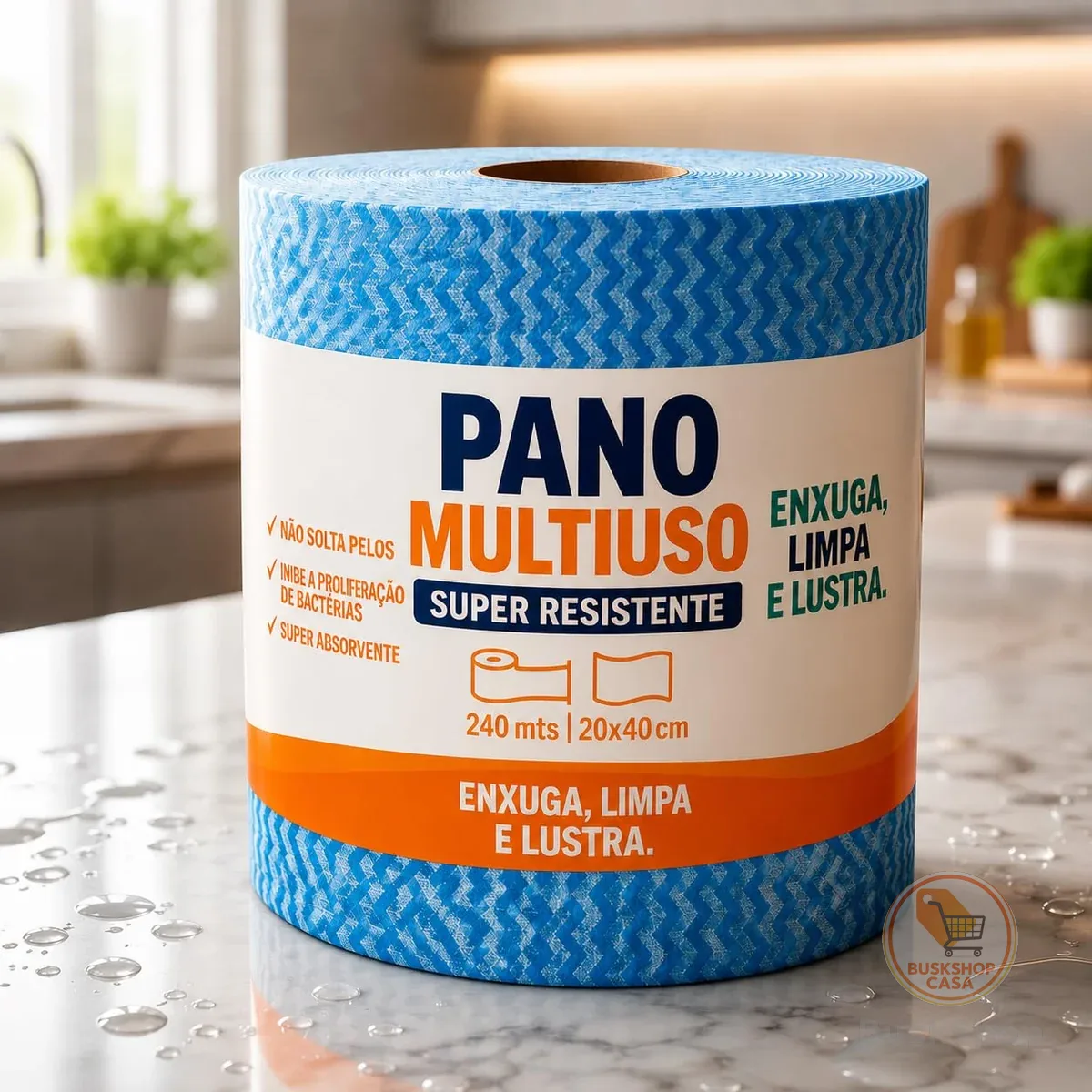 Pano Multiuso Descartável para Limpeza 20CM X 240M, Rolo com 600 Unidades Picotadas, Alta Absorção, Resistente Úmido ou Seco, Ideal para Cozinha, Empresas, Restaurantes e Uso Diário