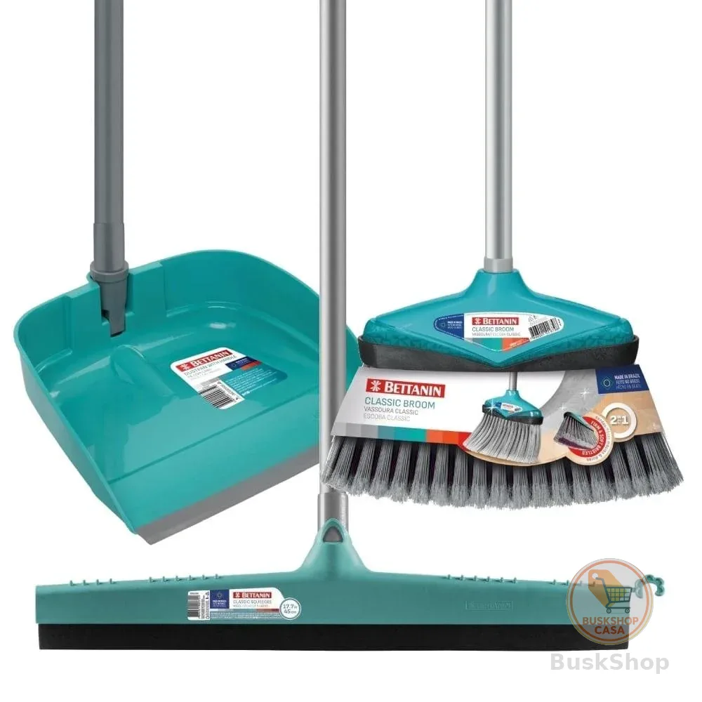 Kit Vassoura + Rodo 40cm + Pá Para Lixo Com Cabo Bettanin