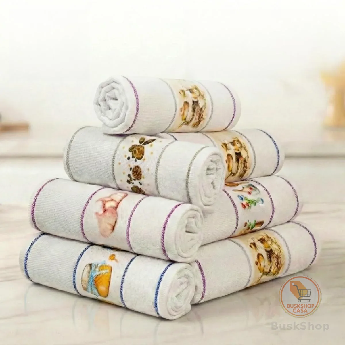Kit 05 Pano de Prato Atoalhado Para Cozinha Felpudo Premium Gourmet 45x70cm 286g/m² 100% Algodão - Branco (5)