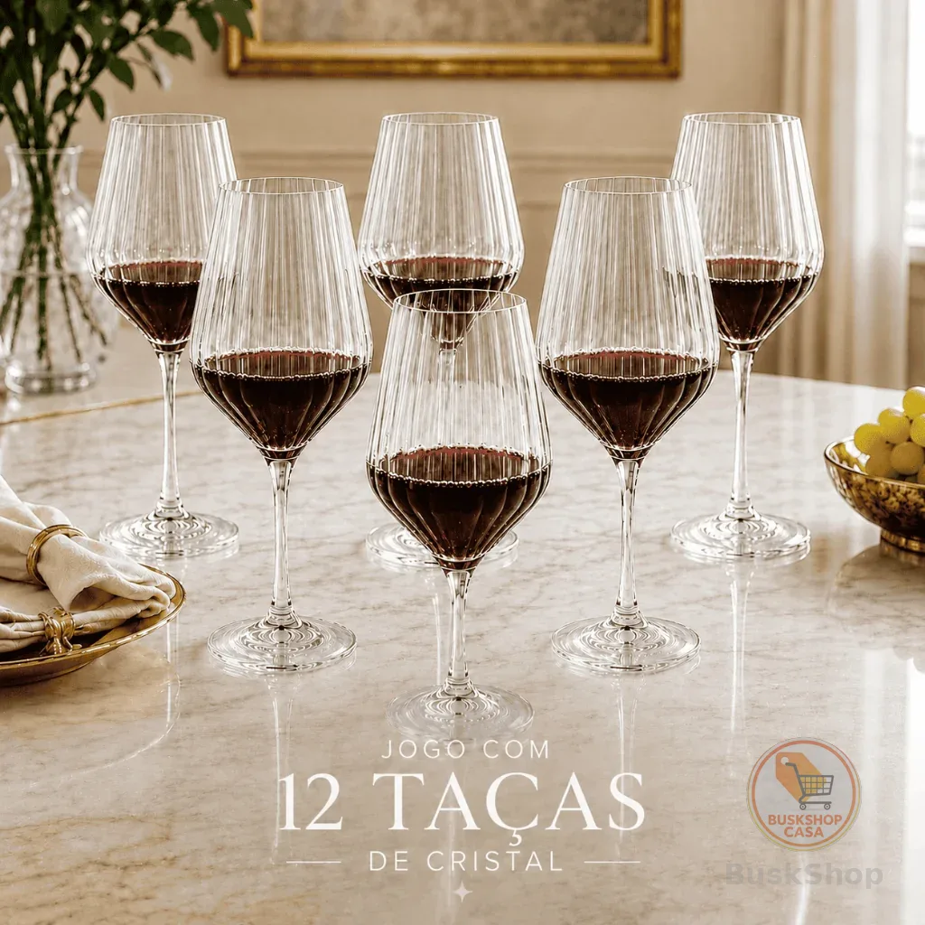 Jogo 12 Taças Vinho Vidro Cristal 510 ml Taças Elegantes Transparentes Luxo Premium Promoção