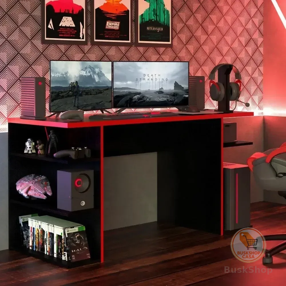 Mesa Computador Gamer 9409 Madesa Cor Preto Em Vermelho Preto/vermelho