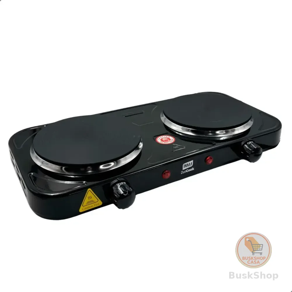 Fogão De Mesa Elétrico Inma De 2 Bocas Para Camping E Viagem, Em Inox Preto 127v