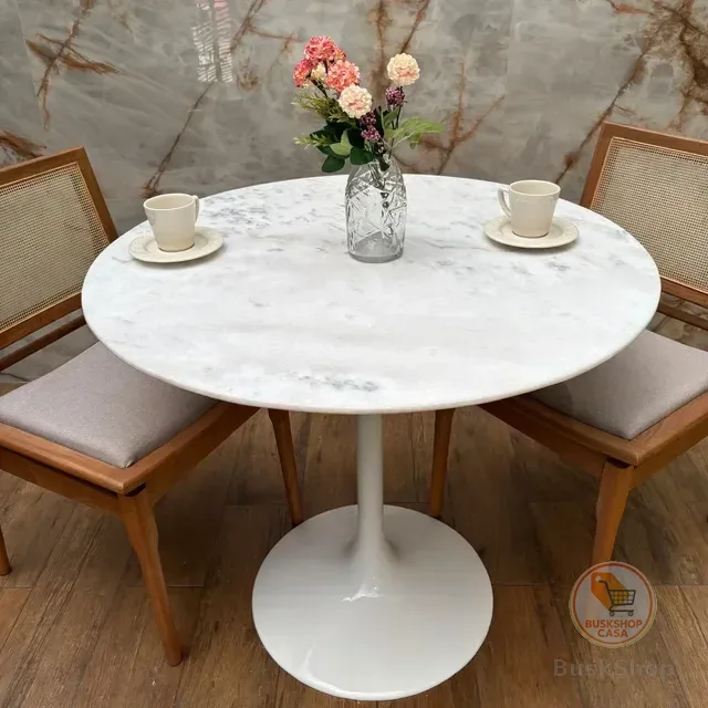 Mesa Jantar Saarinen Redonda 90cm Mármore Branco Extra