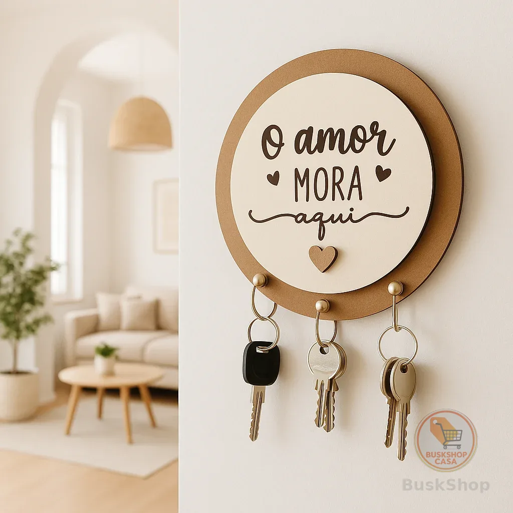 Porta-Chaves de Parede em MDF com 3 Ganchos – Organização e Decoração Moderna | Envio Rápido