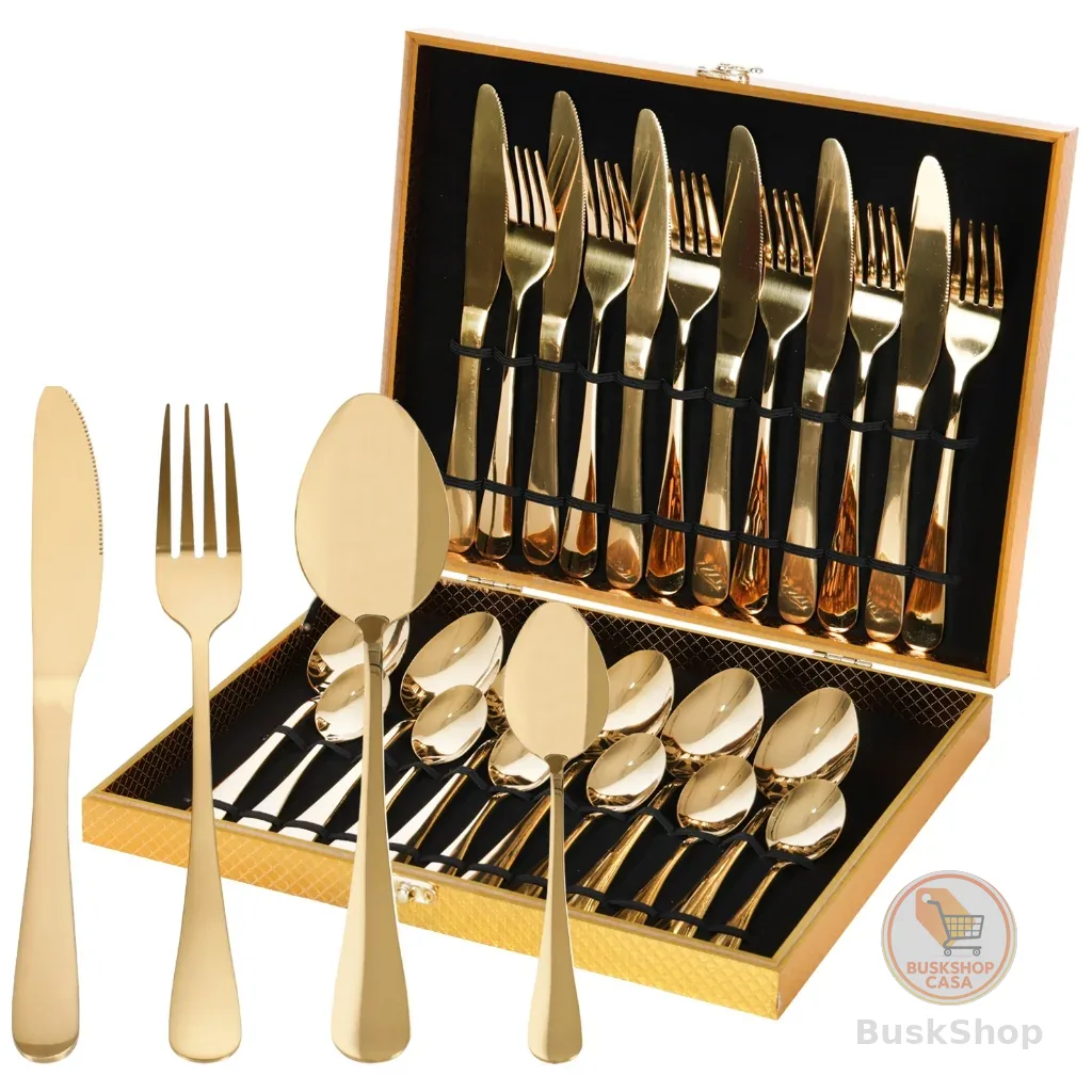 Jogo Talheres 24 Peças Faqueiro Inox Premium Luxo Com Maleta