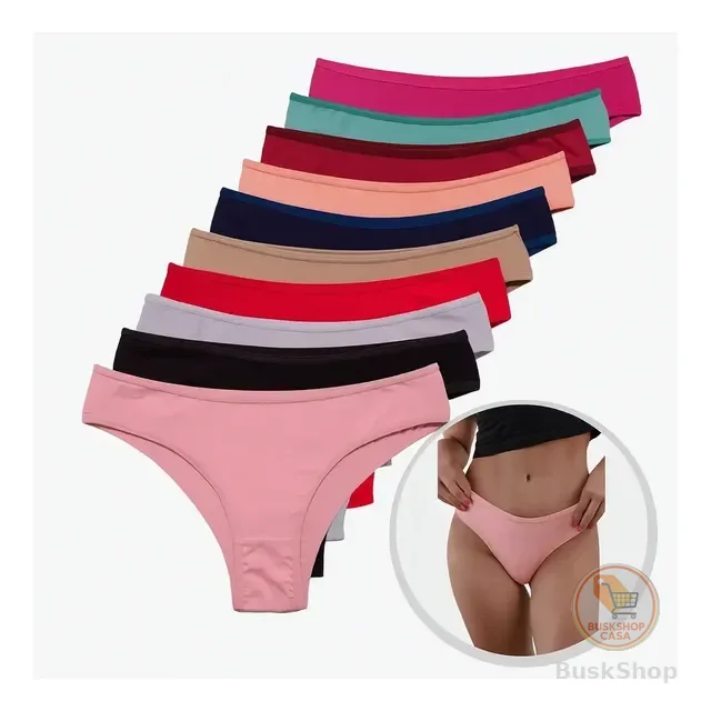 Kit 10 Calcinhas Algodão Tanga Lisa Conforto Basica Feminina