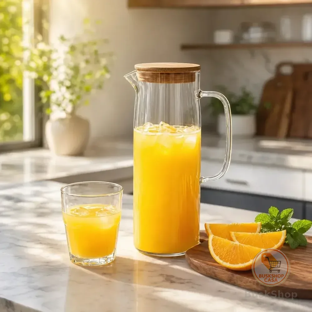 Jarra De Vidro Borossilicato Com Tampa De Bambu 1,5l Suco Água Transparente Pítia