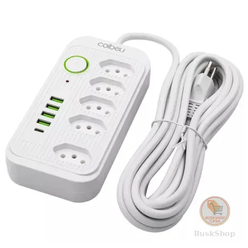 Extensão 5 Metros Bivolt 5 Tomadas E 4 Usb 1 Pd Led Bivolt Com botão WKC-541