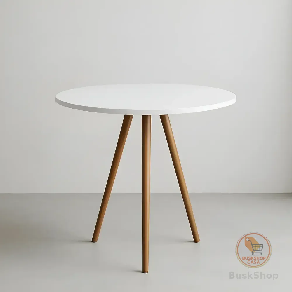 Mesa Redonda De Jantar 70cm Tripé Bistrô Mdf Madeira Cozinha Tampa Branco Pés Natural