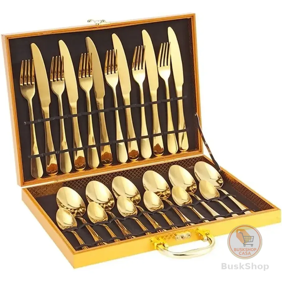 Kit 24 Faqueiro Dourado Talheres Luxo Premium  Com Maleta Dourado