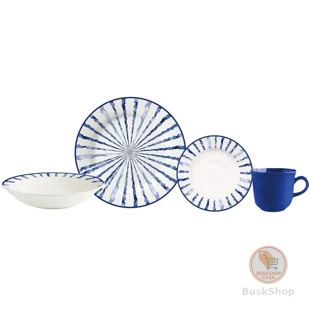 Aparelho De Jantar Almar Azul Cerâmica 16 Peças Azul Almar