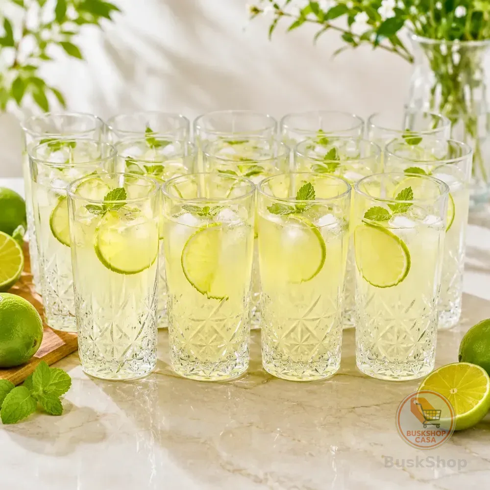 Kit 12 Copos Diamond Vidro 220ml Mesa Posta Água Suco Drinks Transparente