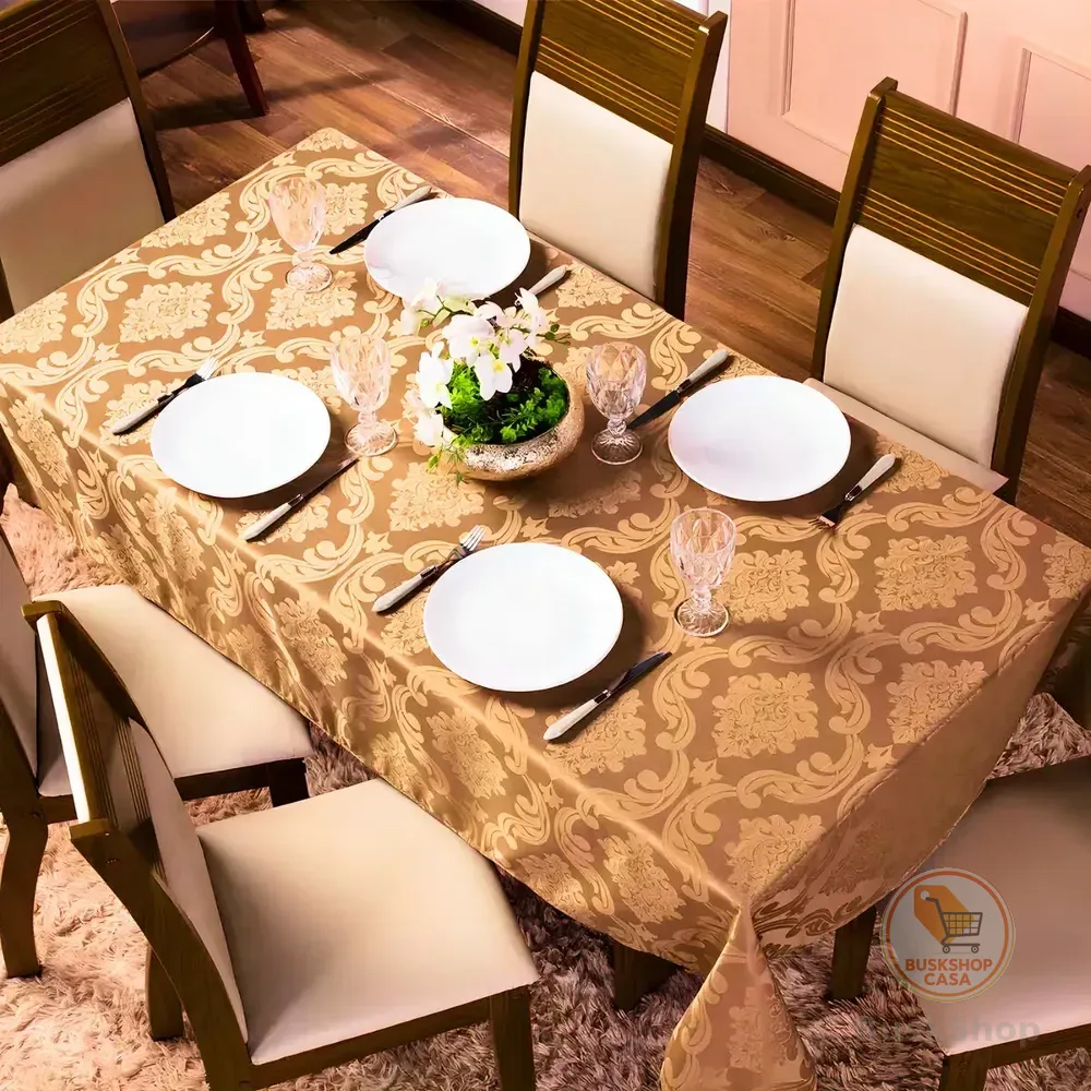 Toalha Mesa Retangular 6 Lugares Cadeiras Premium Cor Marrom-claro