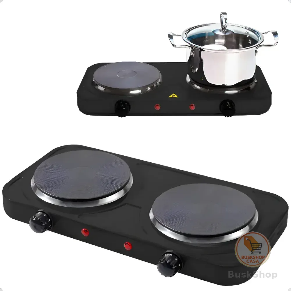 Fogão Fogareiro De Chapa Cooktop Portátil Elétrico Esquenta Rápido 2 Bocas 2000w 110v Preto - Aero Home