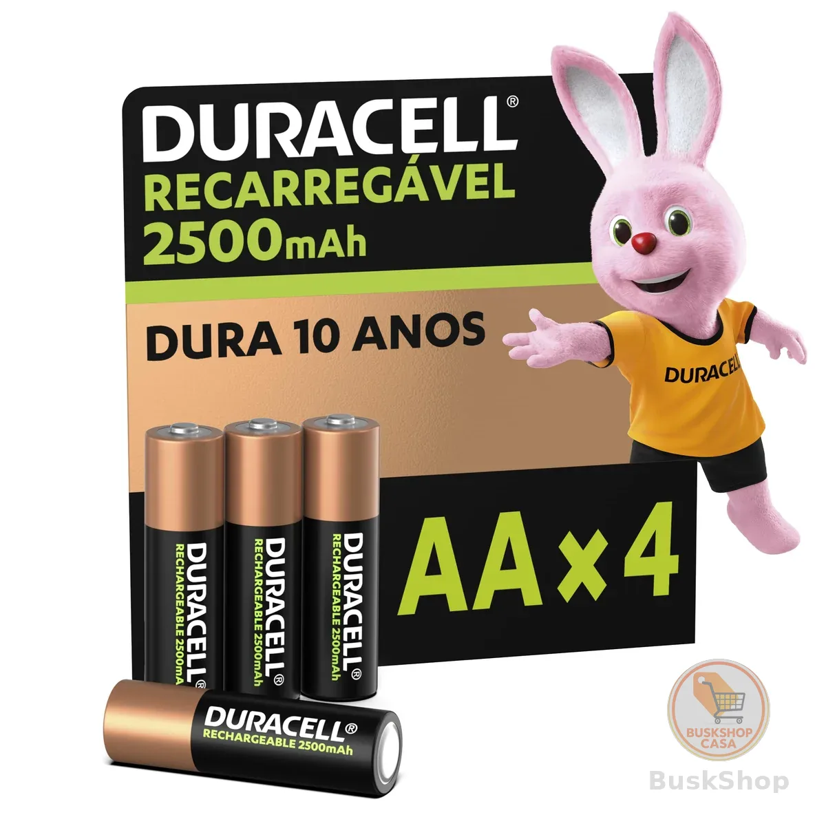 Duracell Pilha Recarregável AA 2500mAh Pequena Com 4 Unidades – Ideal para Controle Xbox™, Câmeras Digitais e Brinquedos de Alto Consumo