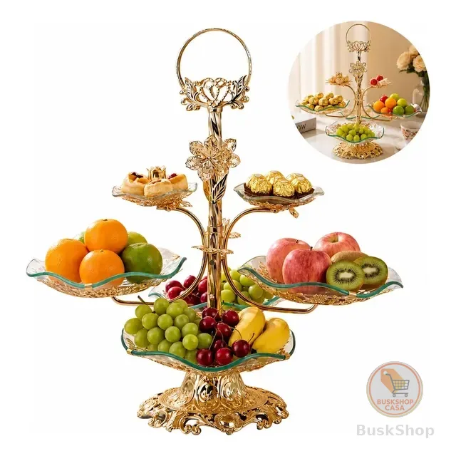 Suporte De Vidro Temperado Metal 3 Camadas Frutas Prato